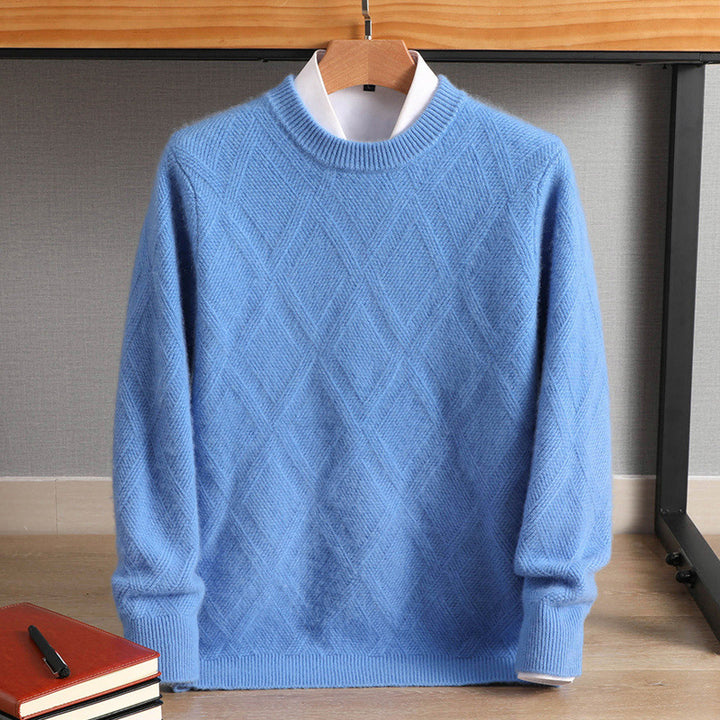 Herren Feiner Rautenstruktur Rundhalspullover aus Merino‑Blend mit softem Griff Drune