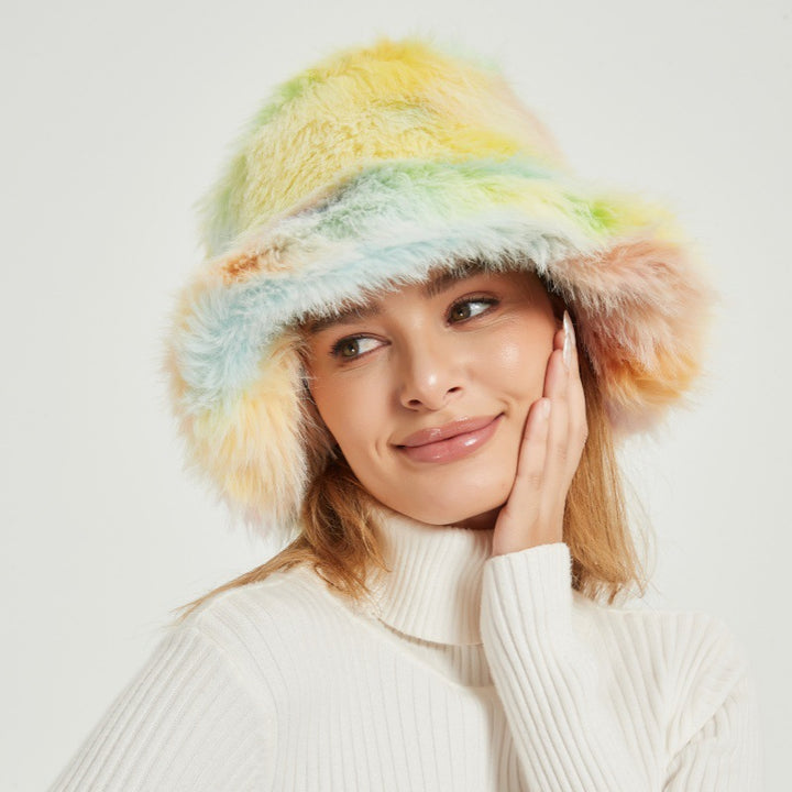 Damen Flauschiger Bucket‑Hut aus hochwertigem Kunstpelz mit Teddy‑Textur Drune