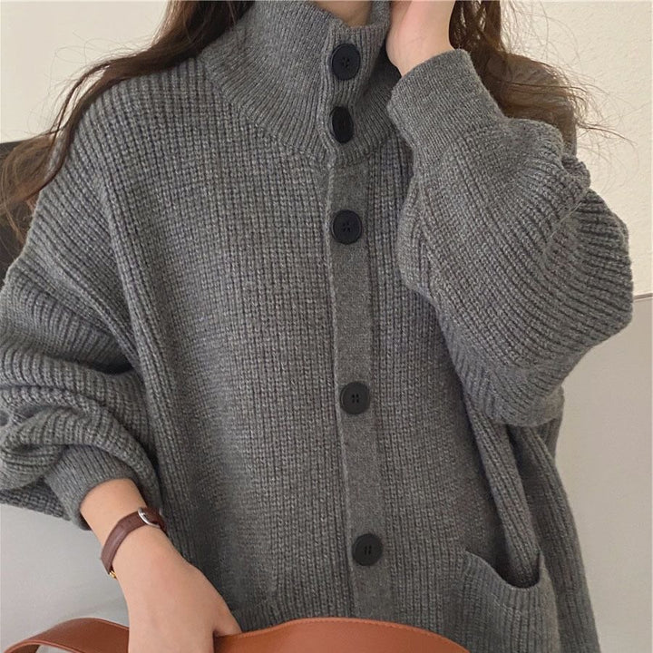 Damen Strickmantel mit großen Taschen und Knopfdetail Drune