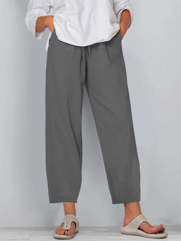 Damen Relaxed Culotte-Hosen mit Kordelzug, Seitentaschen und Knöchellänge Drune