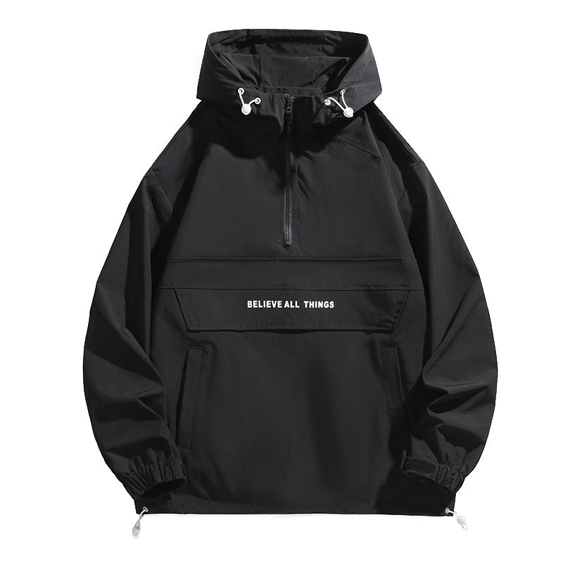 Damen Kapuzen-Anorak mit halbem Reißverschluss, Kängurutasche & verstellbarem Saum Drune