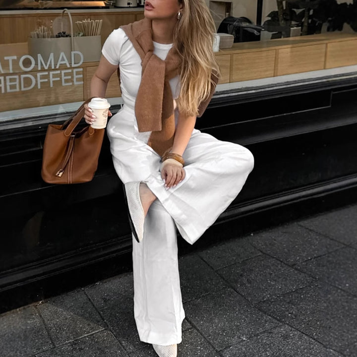 Damen leichte, lässige Palazzo-Hose mit hohem Bund und schwingendem Schnitt Drune