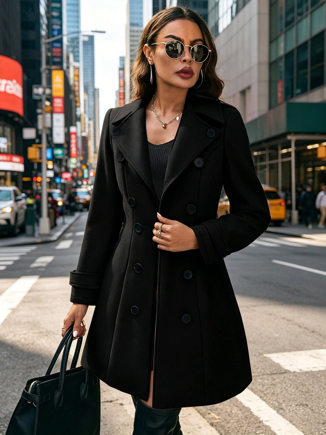 Damen Eleganter taillierter Trenchcoat mit Doppelreihe und Reverskragen Drune