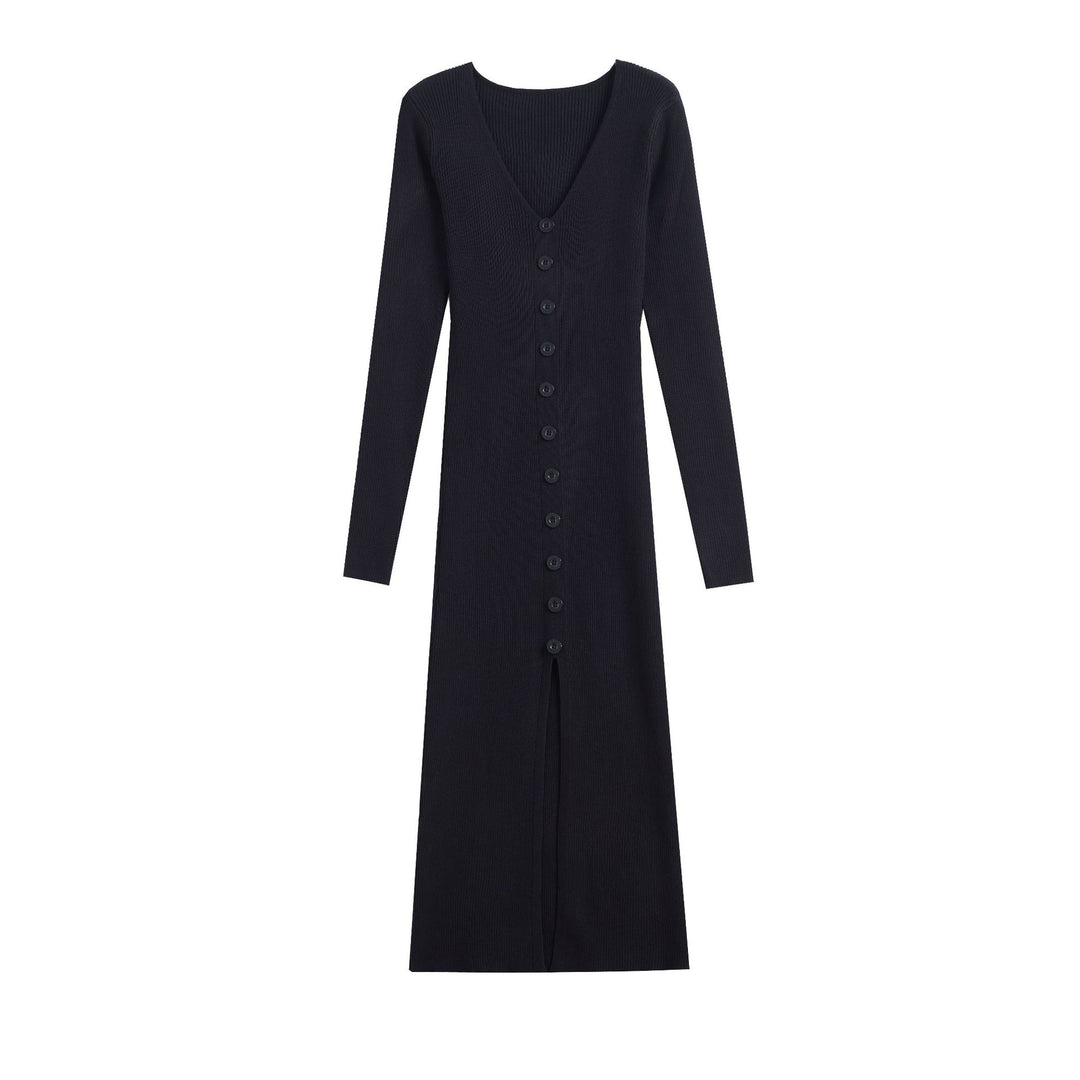 Damen Strickkleid mit fein strukturierter Rippoptik und eleganten Knopfdetails Drune