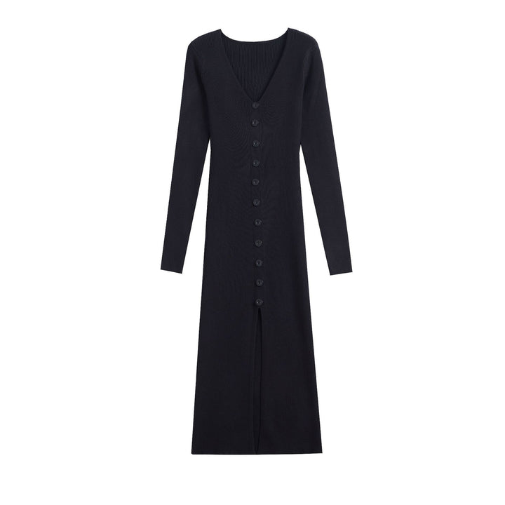Damen Strickkleid mit fein strukturierter Rippoptik und eleganten Knopfdetails Drune