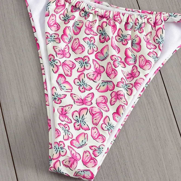 Damen Floral Triangel-Bikini mit seitlichen Bindebändern Drune