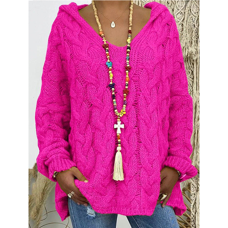 Damen nan grob gestrickter Kapuzenpullover mit Zopfmuster und weitem Oversize-Schnitt Drune