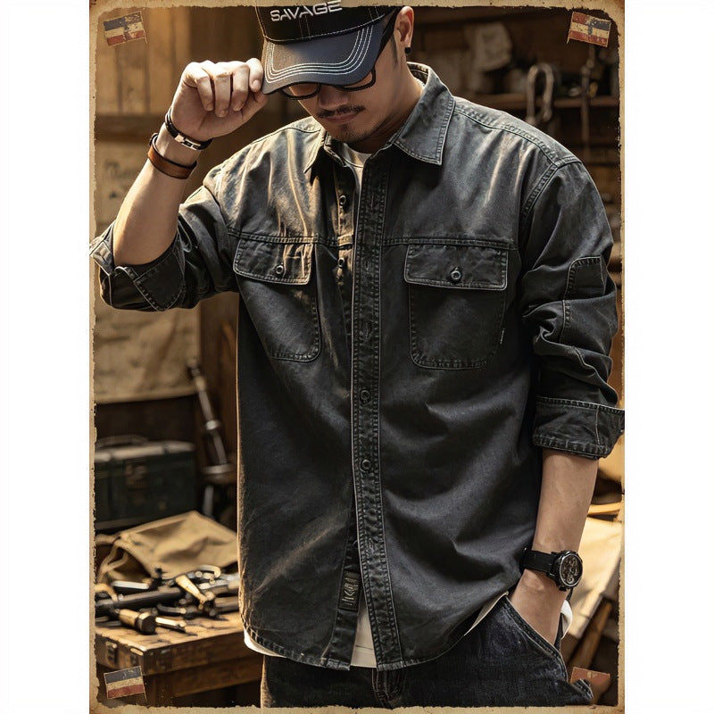 Herren Baumwoll-Utility-Overshirt mit Pattentaschen Drune