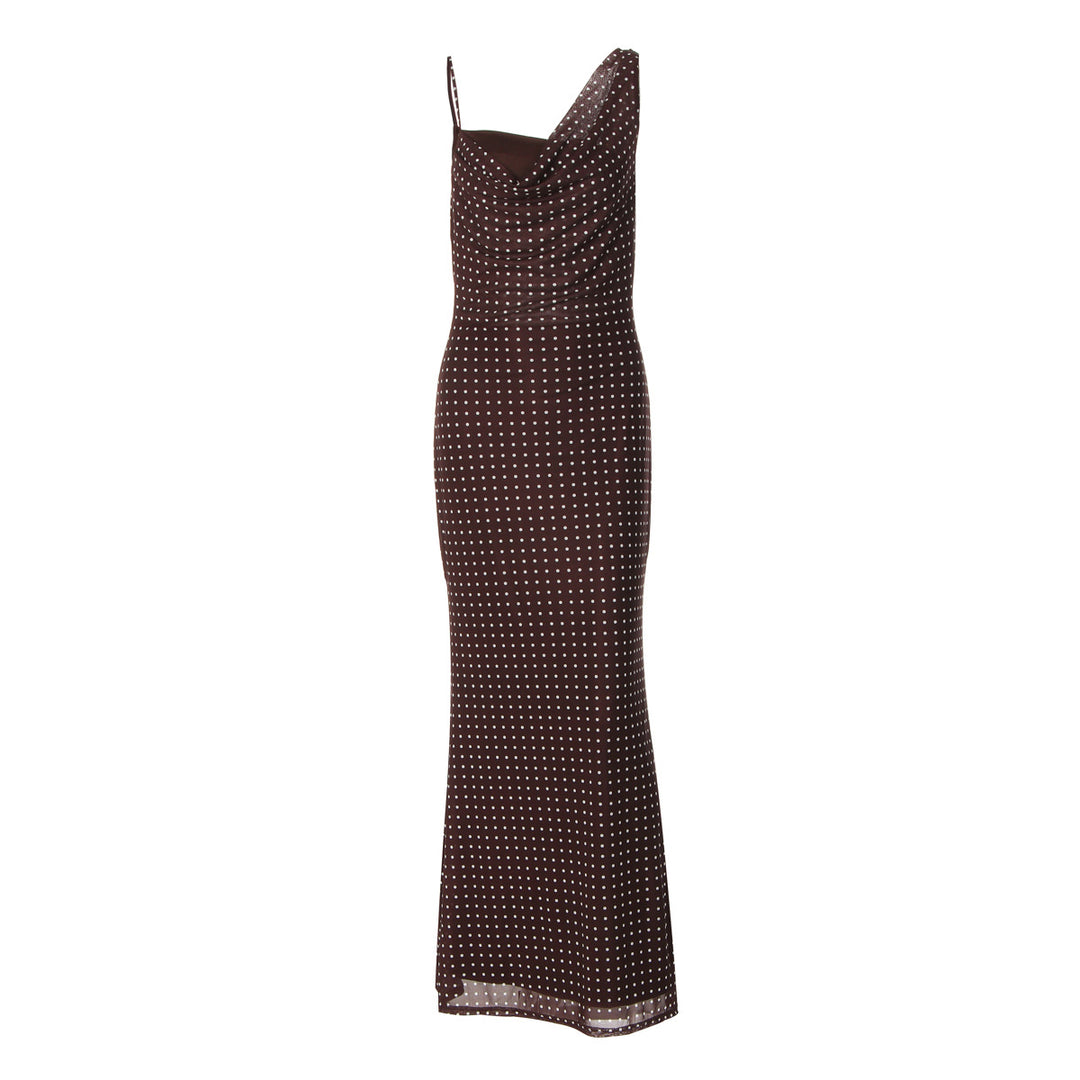 Damen Maxikleid mit asymmetrischem Ausschnitt und eingewebtem Punktedesign Drune