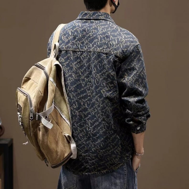 Herren Modische Denimjacke mit grafischem Muster Drune