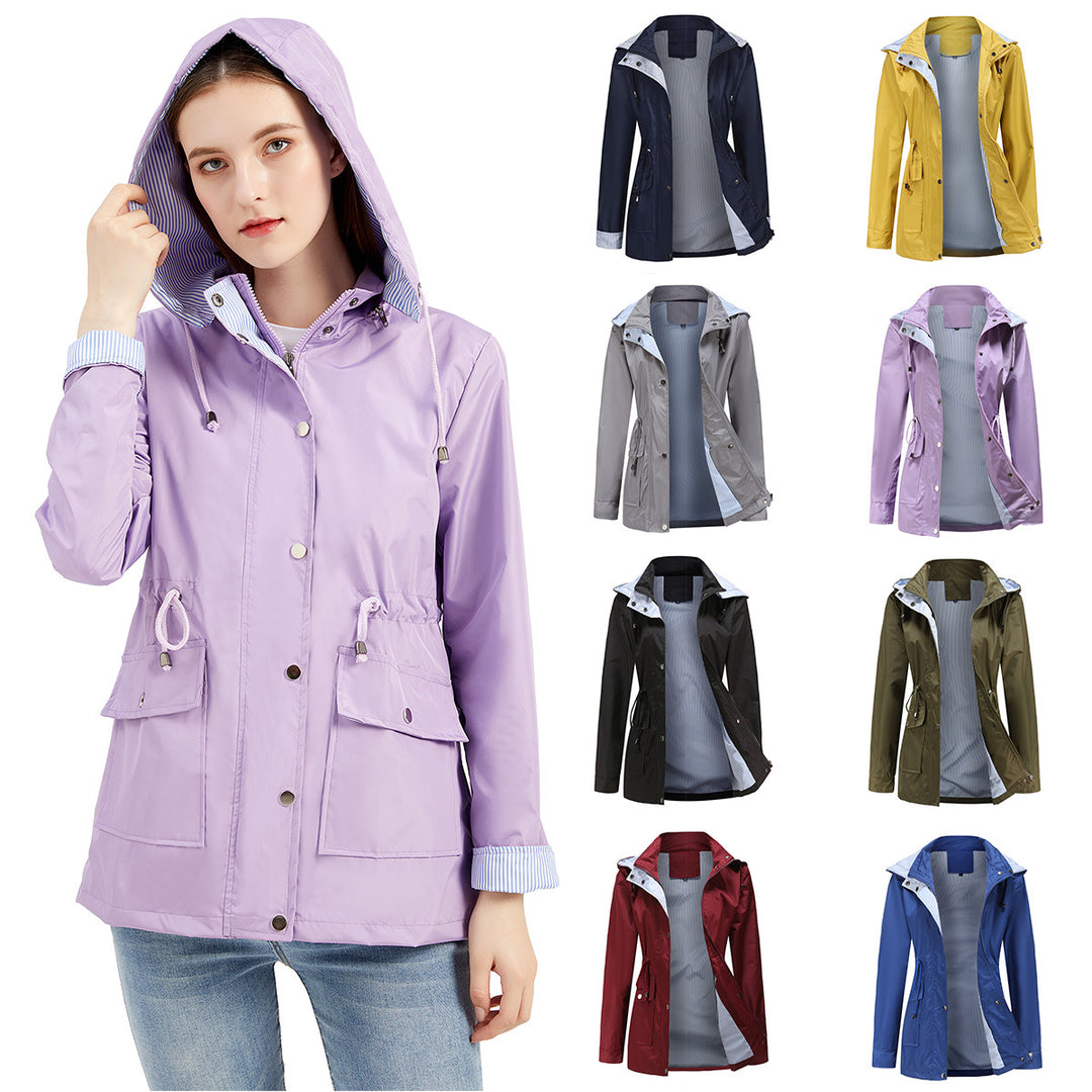 Damen nan leichte wasserdichte Regenjacke mit Kapuze und Taillenzug Drune