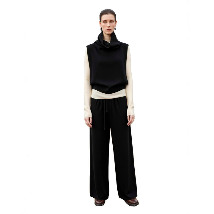 Damen Modischer Strickpullover mit hohem Kragen und weiten Hosen Drune