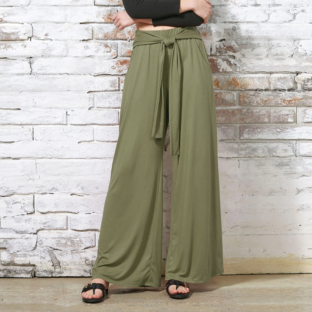 Damen Weite Jersey-Hose mit Bindegürtel und hohem Bund Drune