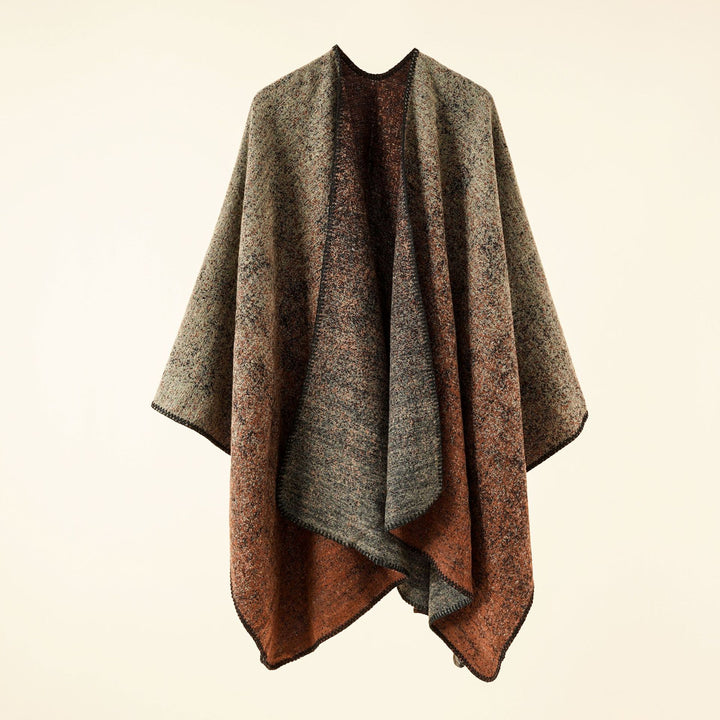 Damen Reversible Strickruana im Mélange‑Wollmix mit kontrastierter Kettelkante Drune