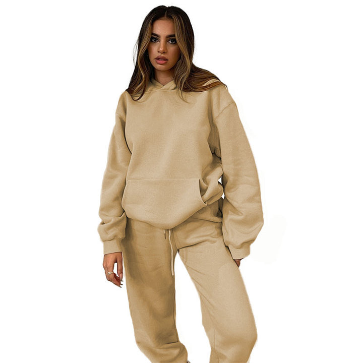 Damen nan lässiges Oversize-Kapuzenloungewear-Set mit fleecegefüttertem Hoodie und hochgeschnittener Jogginghose Drune
