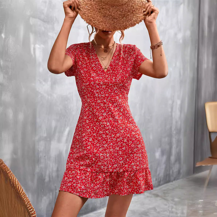Damen Sommerliches Minikleid mit floralem Design und verspieltem Saum Drune