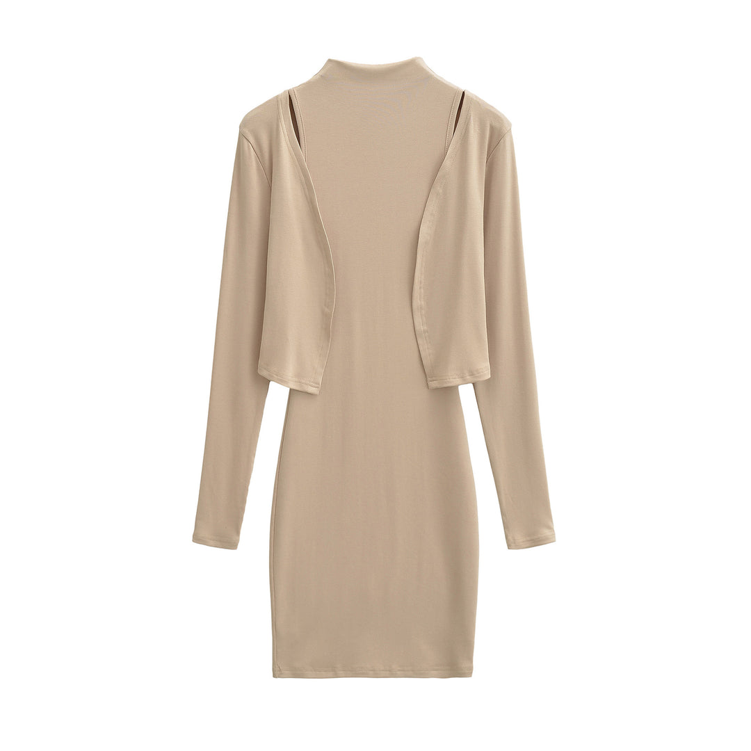 Damen Figurnahes Midikleid mit integriertem Bolero und Stehkragen Drune
