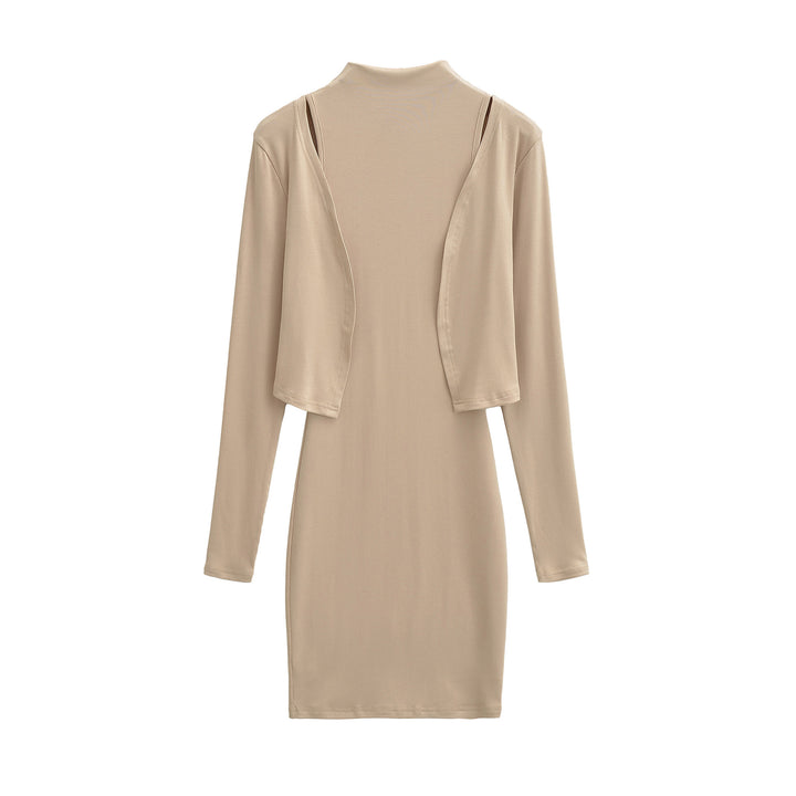 Damen Figurnahes Midikleid mit integriertem Bolero und Stehkragen Drune
