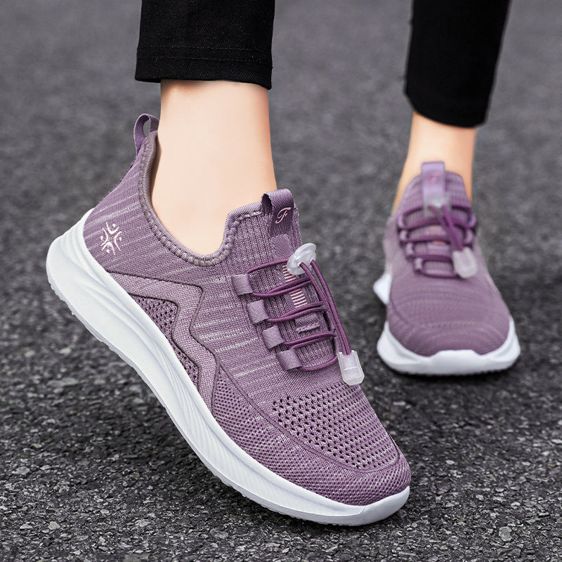 Damen nan gestrickte Slip-On-Sneaker mit elastischer Schnürung, gepolsterter Innenfütterung und dämpfender Profilsohle Drune