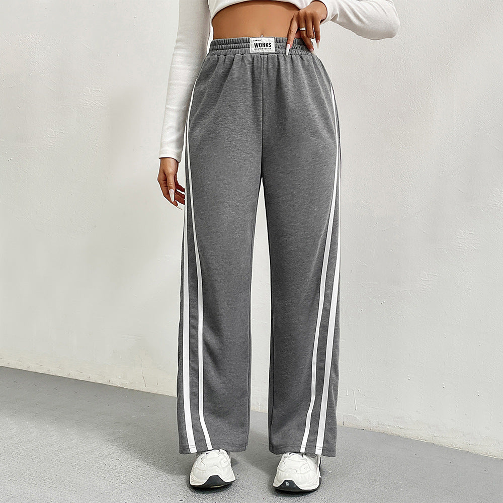 Damen Sportliche Freizeithose mit weitem Schnitt und kontrastierenden Streifen Drune