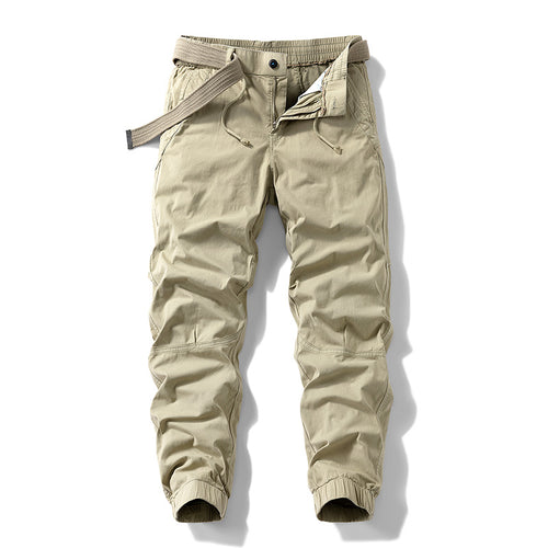Herren Atmungsaktive Outdoor-Cargohose im Joggerstil mit integriertem Stoffgürtel und ergonomischen Kniefalten Drune