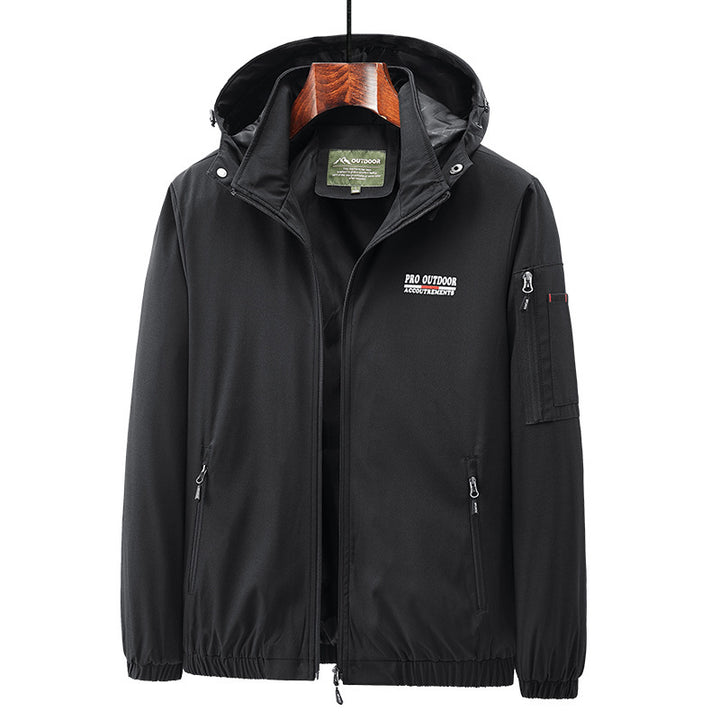 Herren Leichte Softshell-Outdoorjacke mit Kapuze, Ärmeltasche und Reißverschlusstaschen Drune