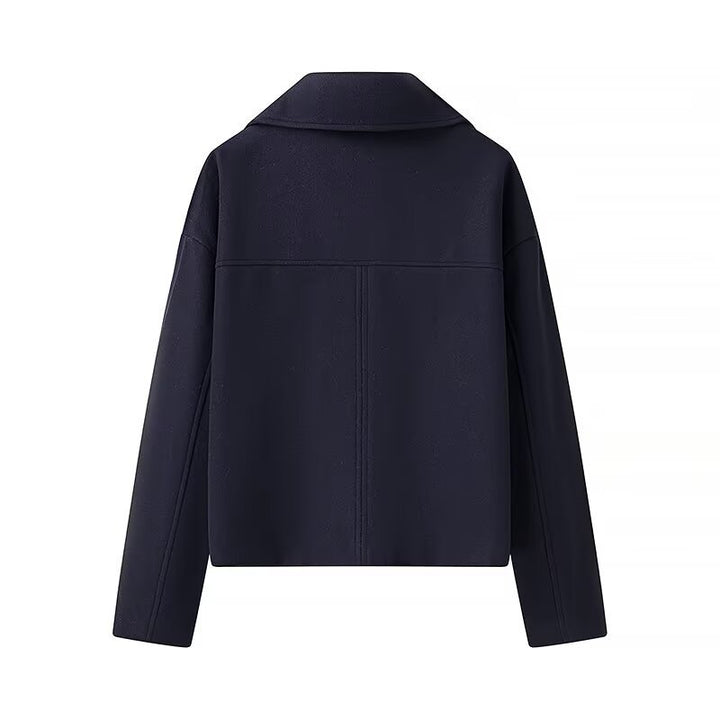 Damen Kurzer Zweireihiger Boxy-Peacoat aus Wollmix mit weitem Revers Drune