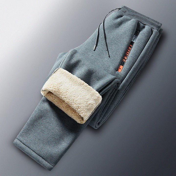 Herren Winterliche Fleece-Jogginghose mit Teddyfutter, elastischem Bund und Reißverschlusstaschen Drune