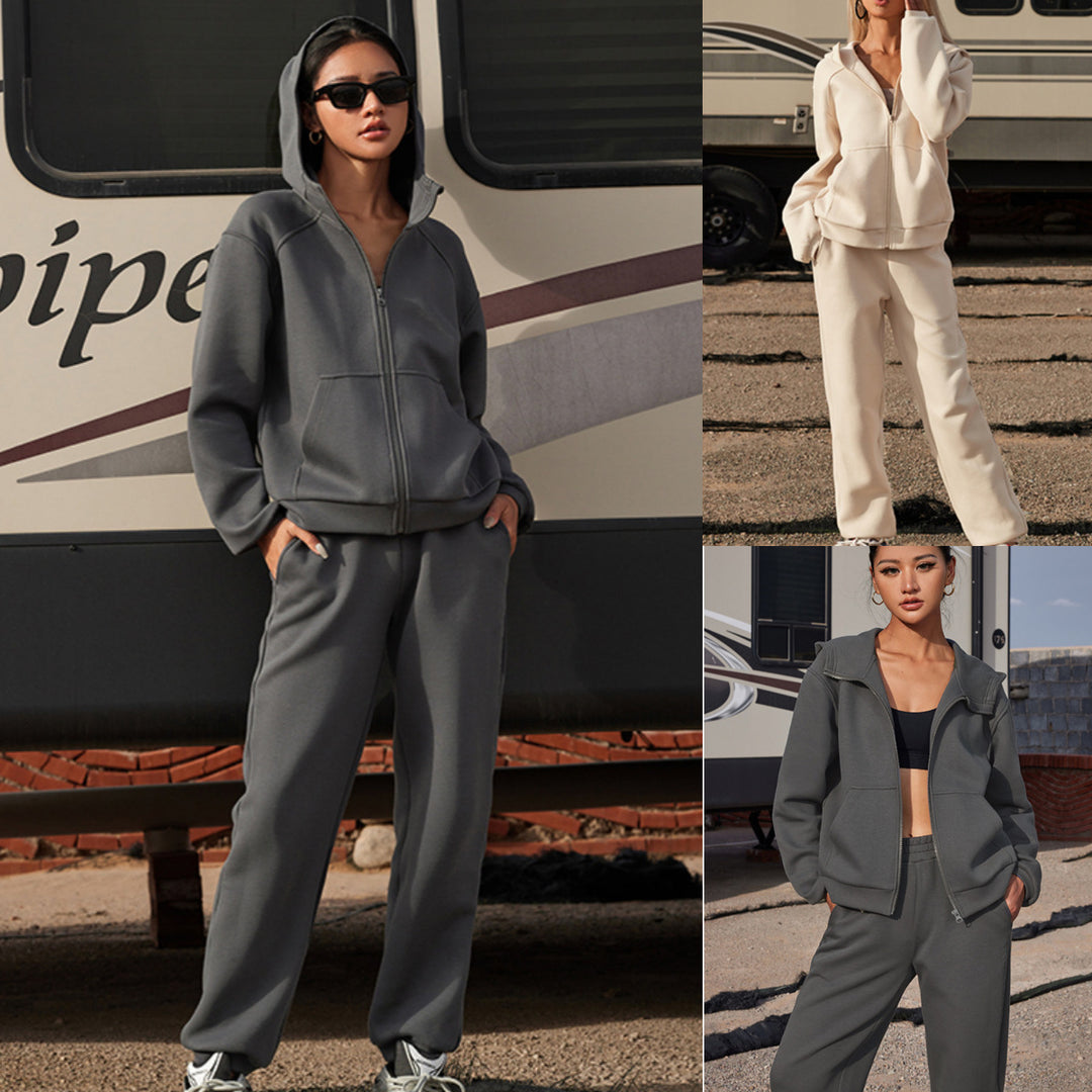Damen Kapuzenjacke aus weichem Baumwollfleece im Oversize-Schnitt mit Kängurutaschen Drune