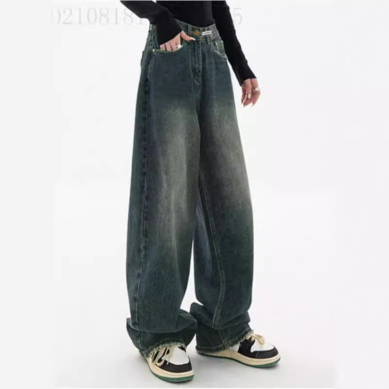 Damen weite High-Waist Jeans Drune