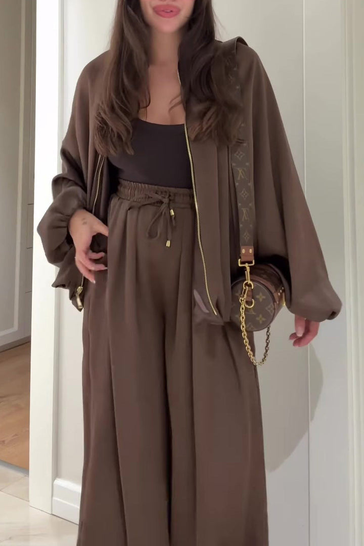 Drune | Reißverschlussjacke und Elastische Bund Weit Geschnittene Hose Zweiteiler Satz