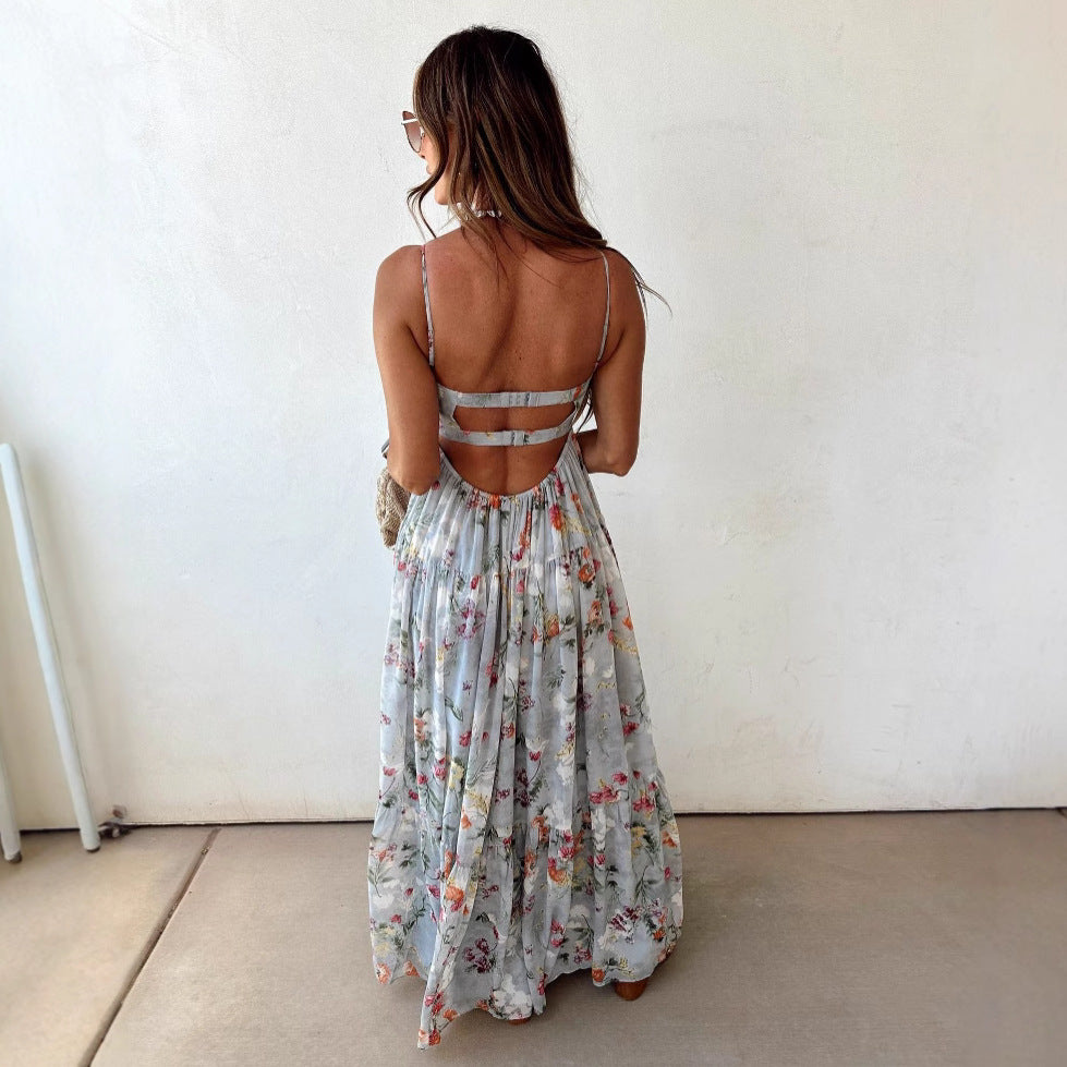 Damen nan trägerloses Korsagen-Maxikleid mit Herzausschnitt, gestuftem Volantrock und nostalgischem Toilemotiv Drune