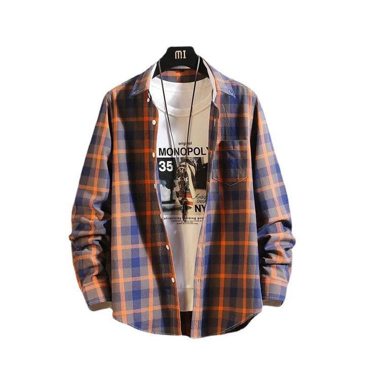 Herren nan lässiges kariertes Baumwoll-Flanellhemd mit Button-Down-Kragen, Brusttasche und abgerundetem Saum Drune