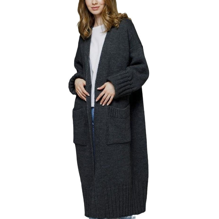 Damen bequemer langer Strickcardigan mit Taschen und breiten Ärmeln Drune