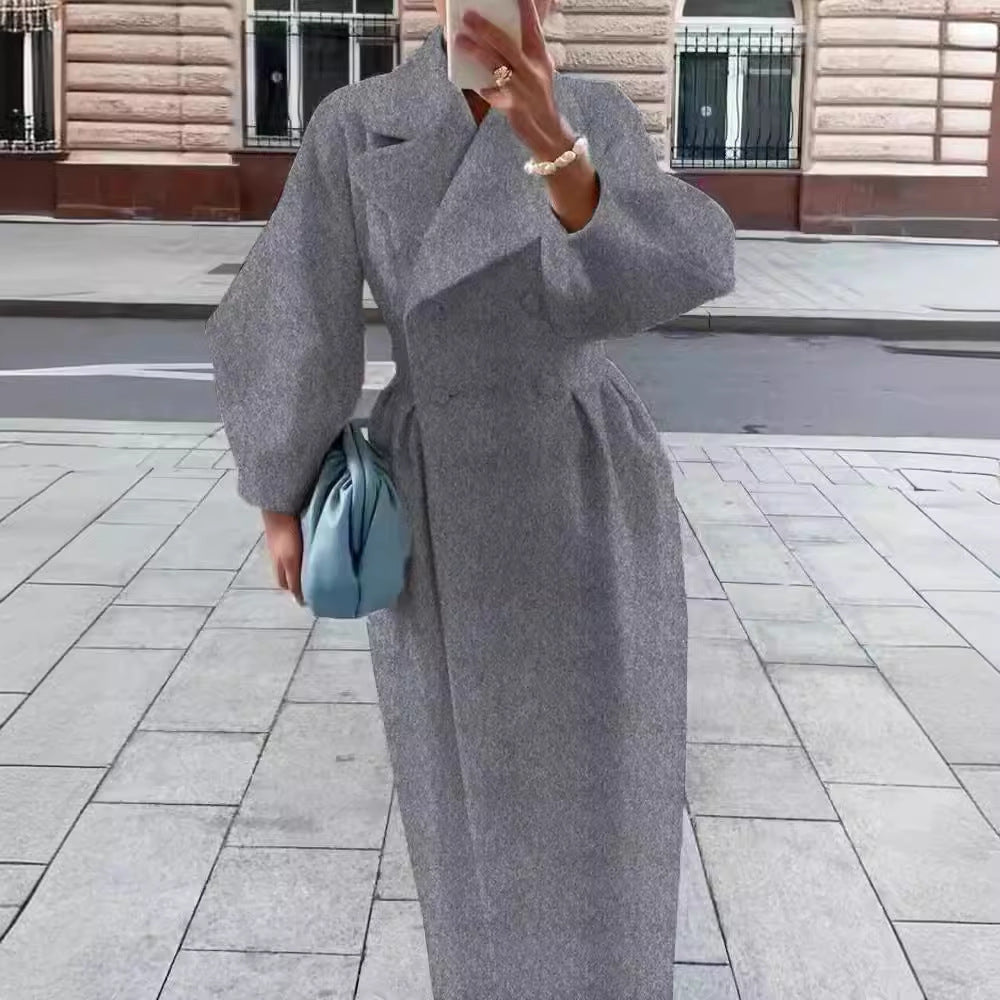 Damen Maximaler Oversized Mantel mit Schulterschultern und Doppelreihe Drune