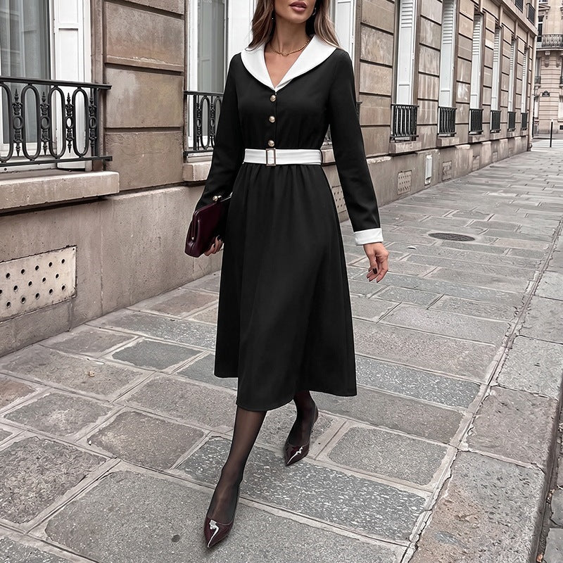 Damen Elegantes Wickelkleid mit Hemdkragen und Gürtel Drune