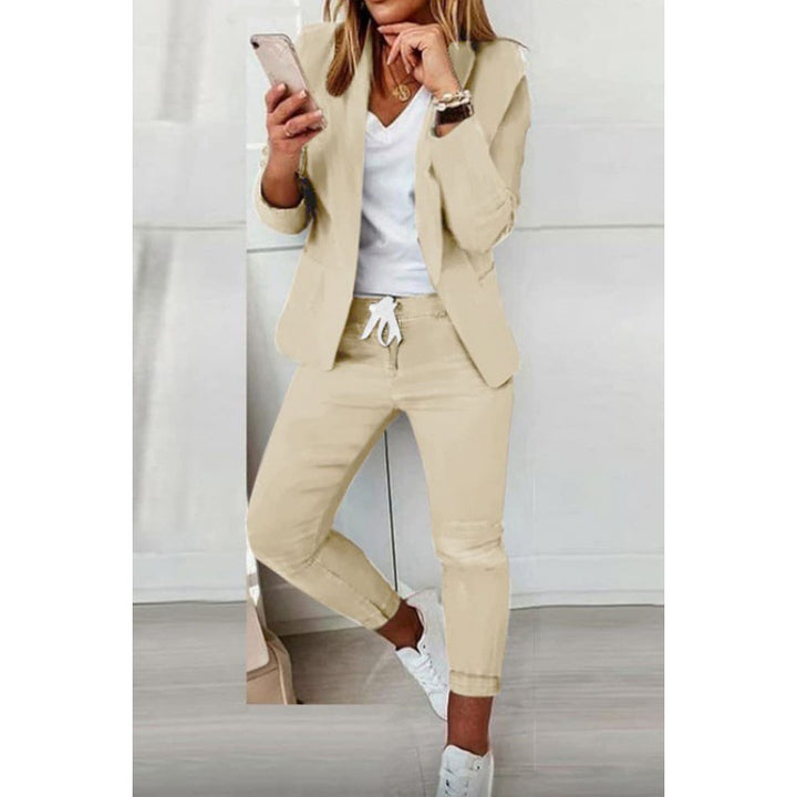 Damen Zweiteiliges Stretch-Jersey-Blazer-Set mit Kordelzug-Jogginghose Drune
