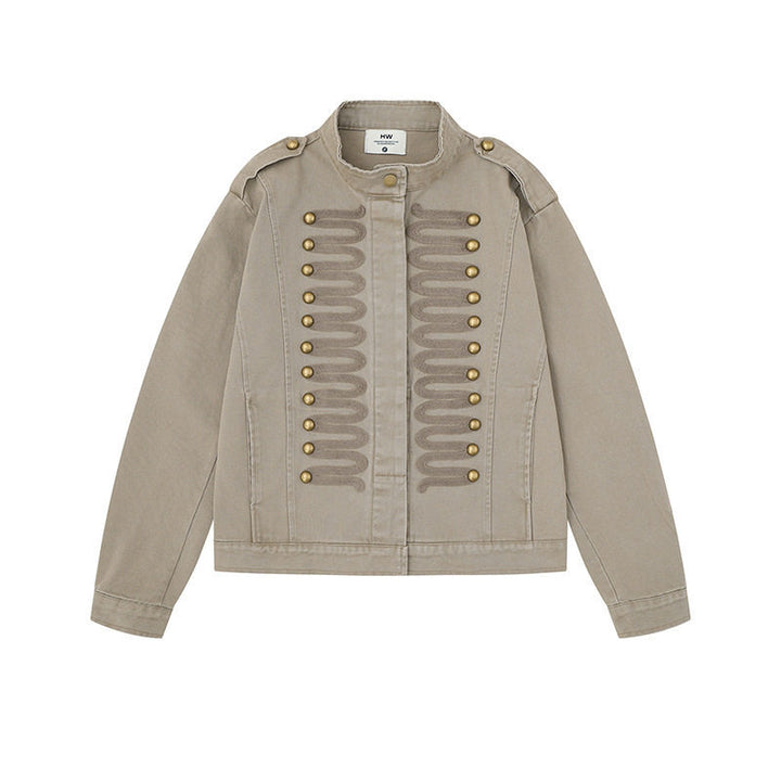 Damen militärisch inspirierte Übergangsjacke mit Kordelverzierung und Epauletten Drune
