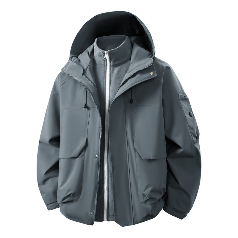 Unisex zweilagige Softshell-Parka mit herausnehmbarem Fleece-Innenlayer, Kapuze und Utility-Taschen Drune