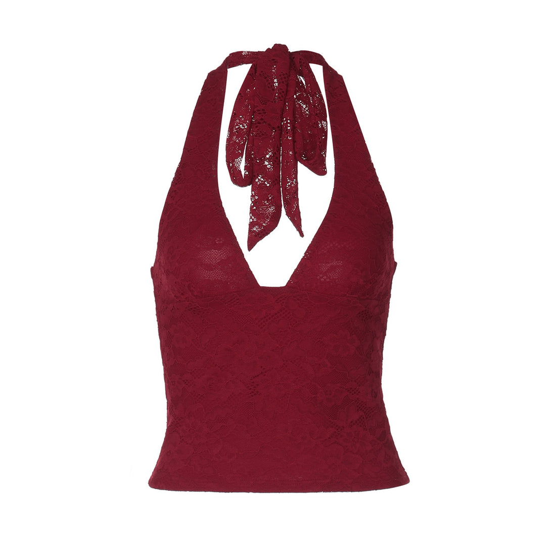 Damen Spitzen-Haltertop mit tiefem V-Ausschnitt Drune
