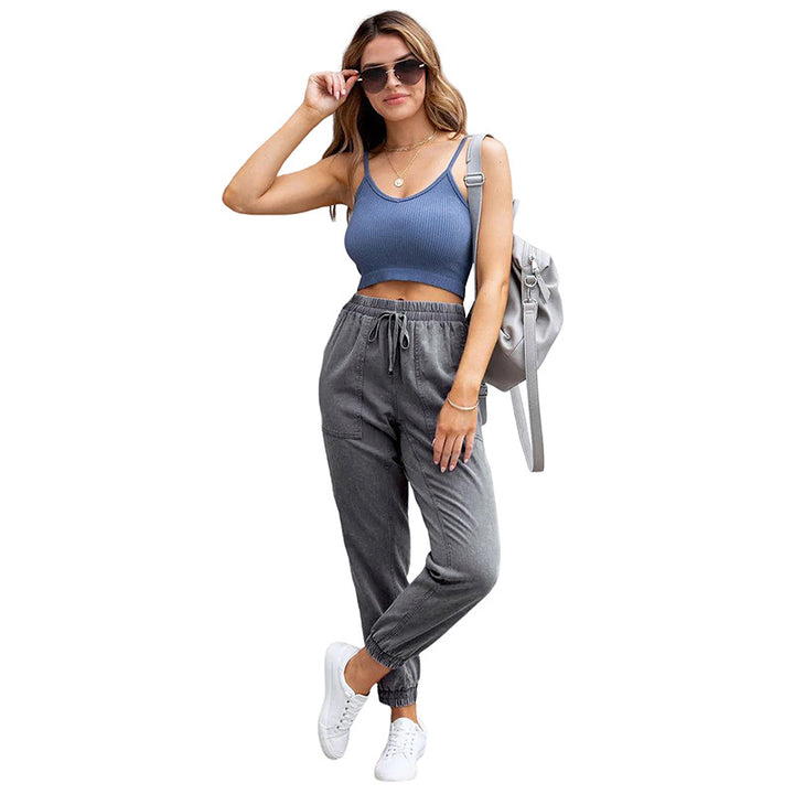 Damen Denim-Joggerhose mit Cargo-Taschen und elastischem Tunnelzugbund Drune