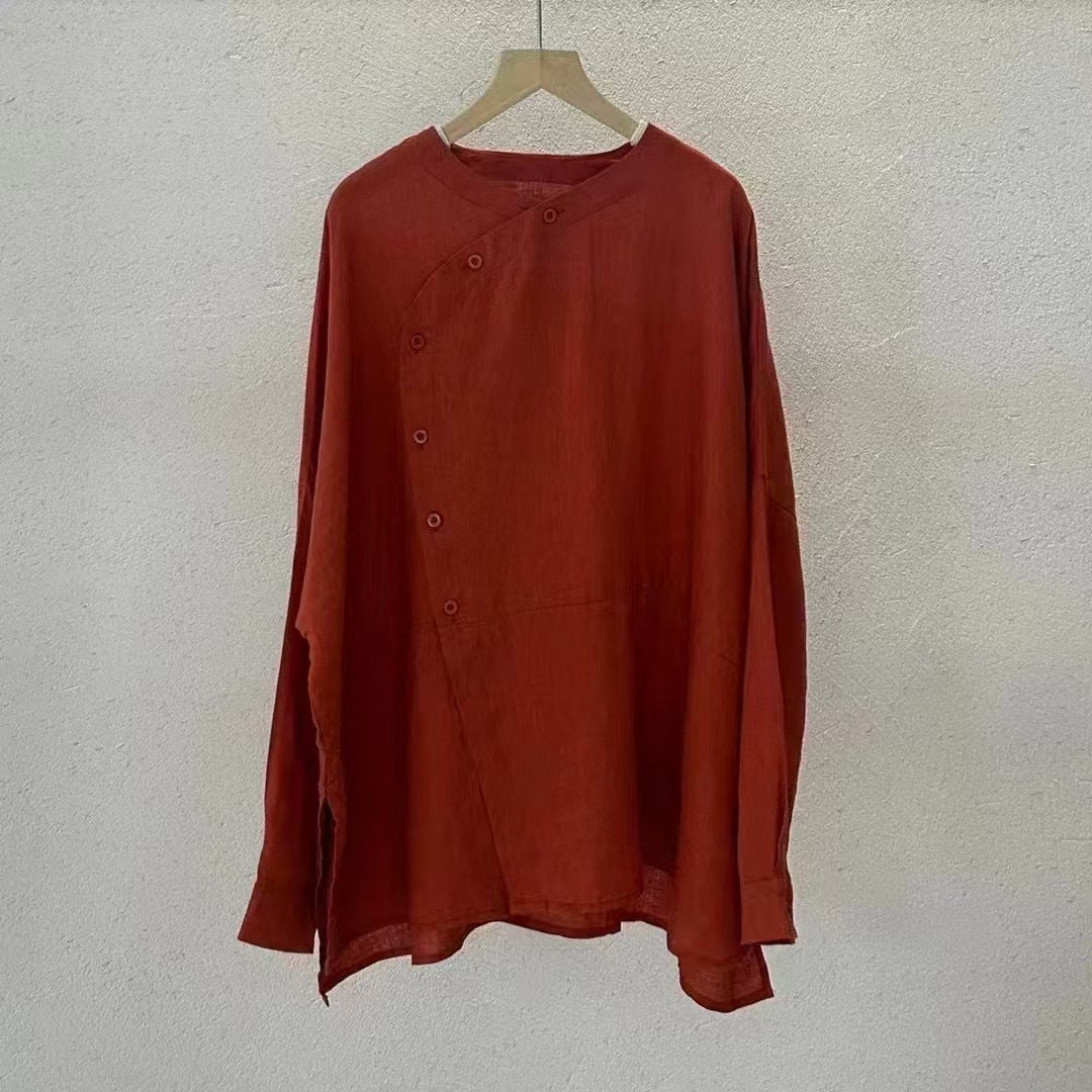 Damen Relaxed Fit Leinen Button-Up Top Drune