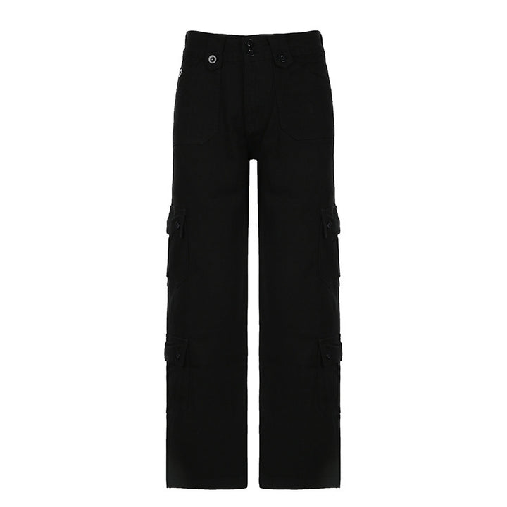 Damen Cargo-Hose mit hoher Taille, weitem Bein und mehreren Klappentaschen Drune