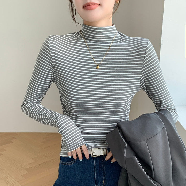 Damen Figurbetontes Langarmshirt mit Rollkragen Drune