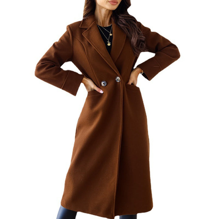 Damen Eleganter Wollmantel mit doppelter Brustknopfleiste und praktischen Taschen Drune
