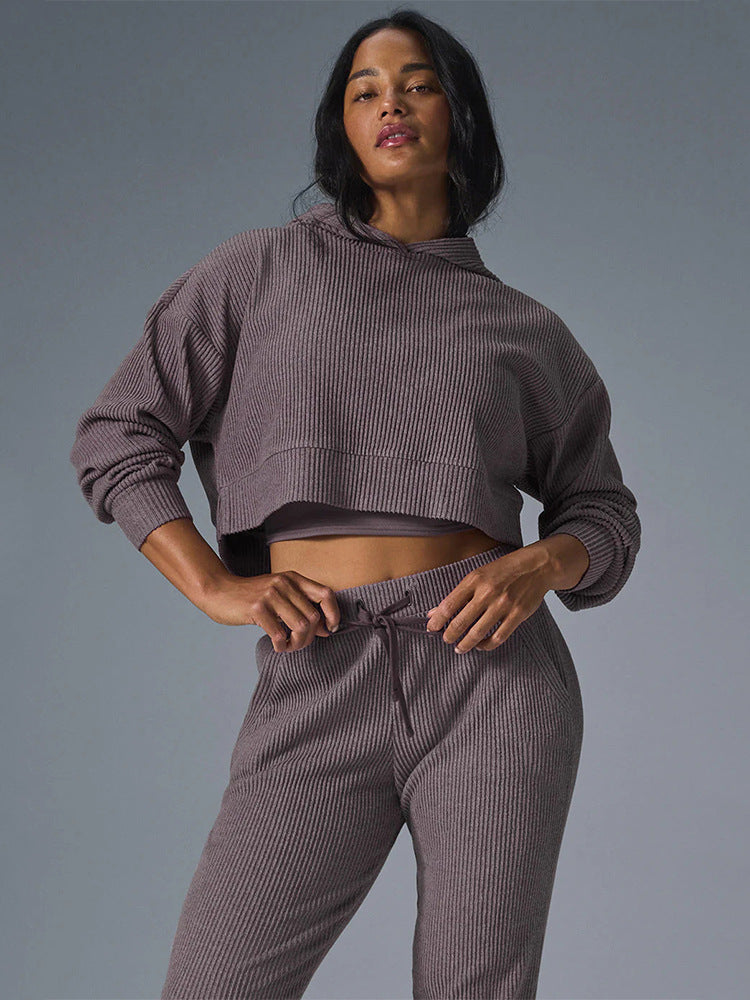 Damen Gerippte High‑Waist Loungehose mit Kordelzug und Bündchen Drune