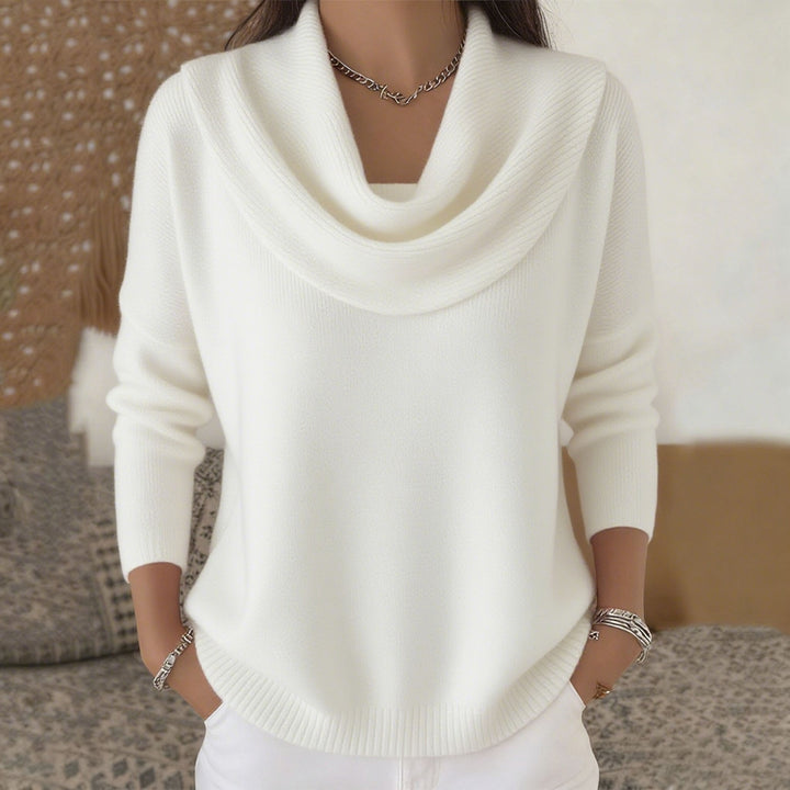 Damen Stylischer Bootcut Pullover mit Wasserfall-Ausschnitt Drune