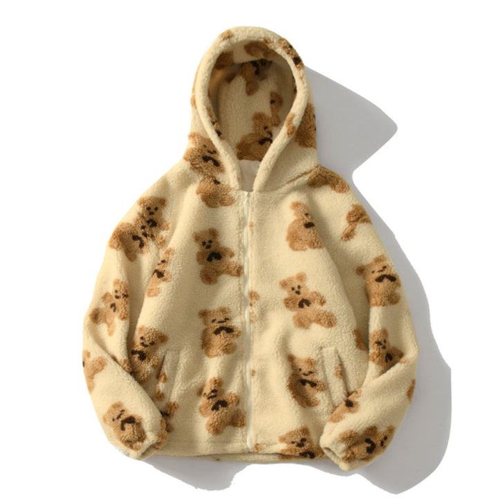 Damen Kuschelige Fleecejacke mit Kapuze und Bärenmuster Drune