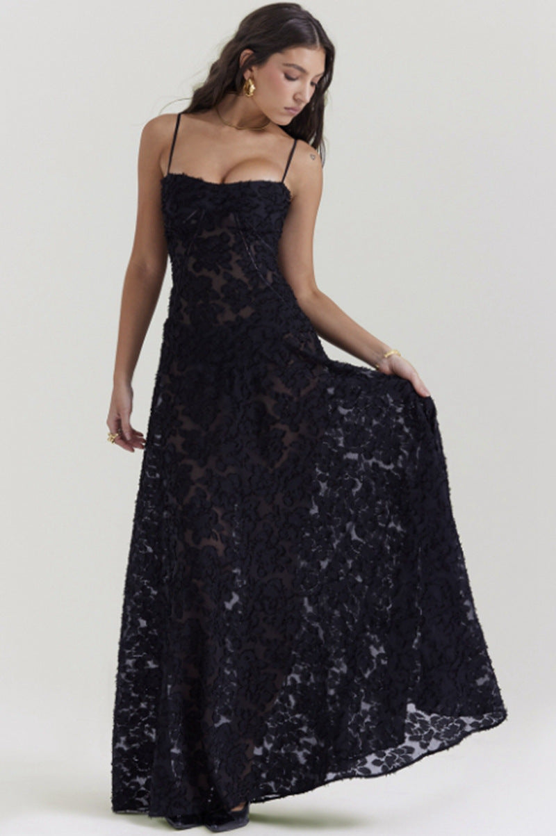 Damen nan fließendes Maxikleid mit Korsage-Oberteil und Spaghettiträgern Drune