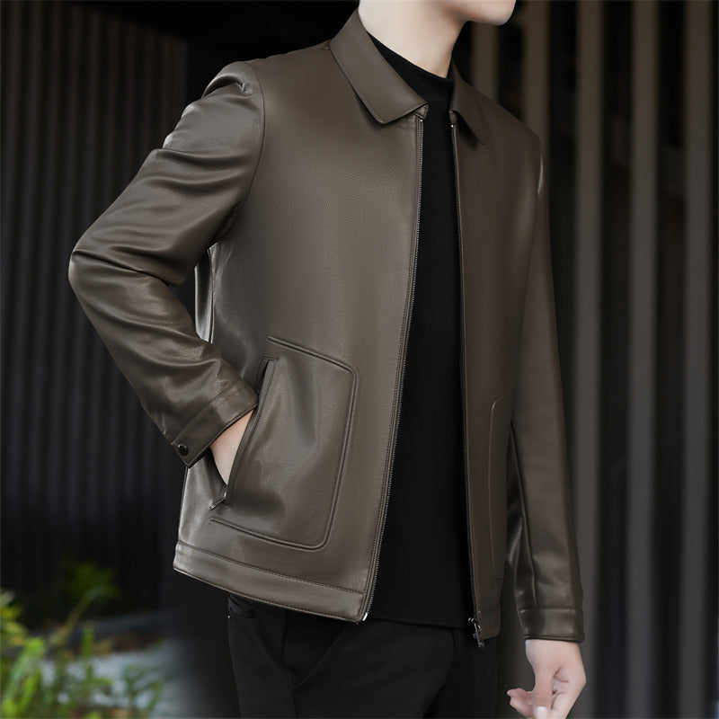 Herren Kunstlederjacke mit modernem Schnitt und praktischen Reißverschlusstaschen Drune